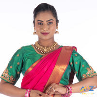 Light Forest Green Silk Cloth Blouse with Double bird at back and sleeves with chain Design