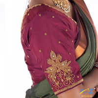 Pink Wine Silk Cloth Blouse with Chain double peacock Design