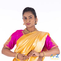 Bright Pink Silk Cloth Blouse with 2 mango and flower design Design