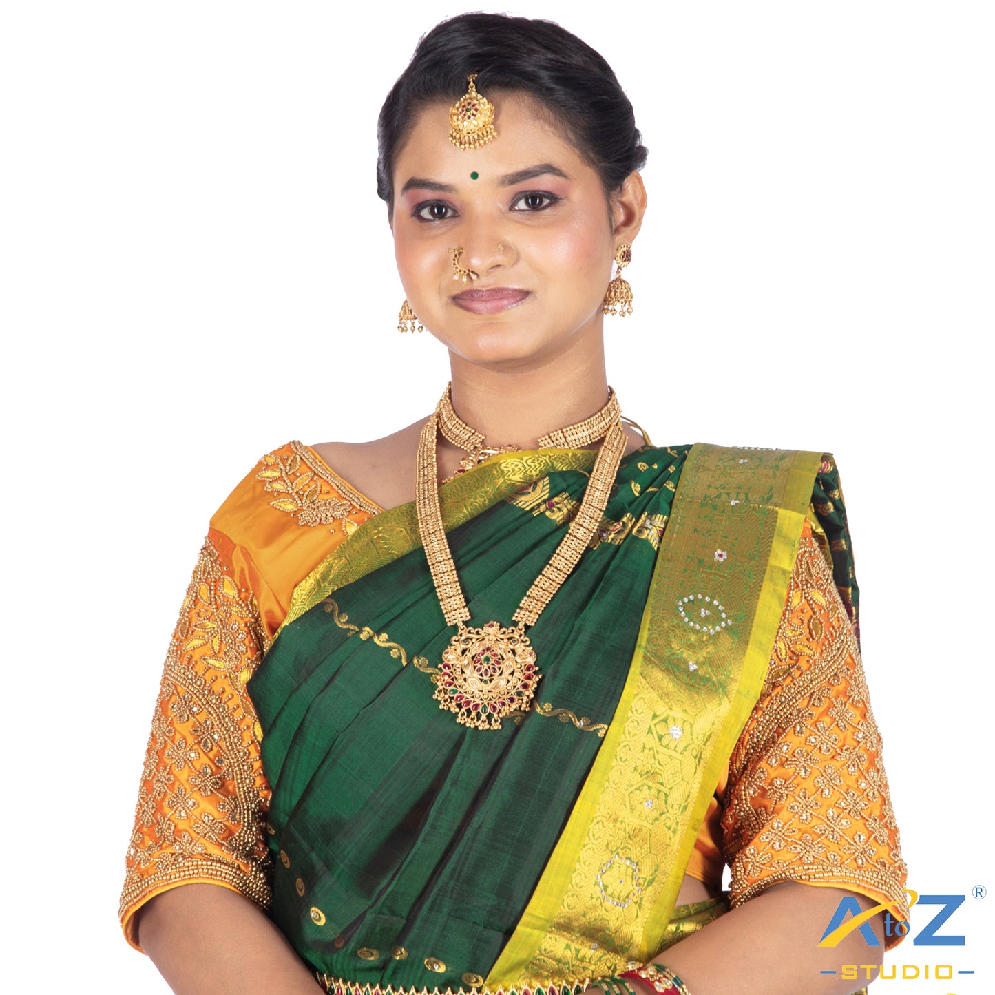 Orange Silk Cloth Blouse with Leaf and flower Design