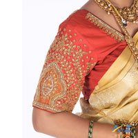 Magenta pink Silk Cloth Blouse with Small leaf and chain work Design