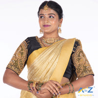 Black Silk Cloth Blouse with Double Peacock Design