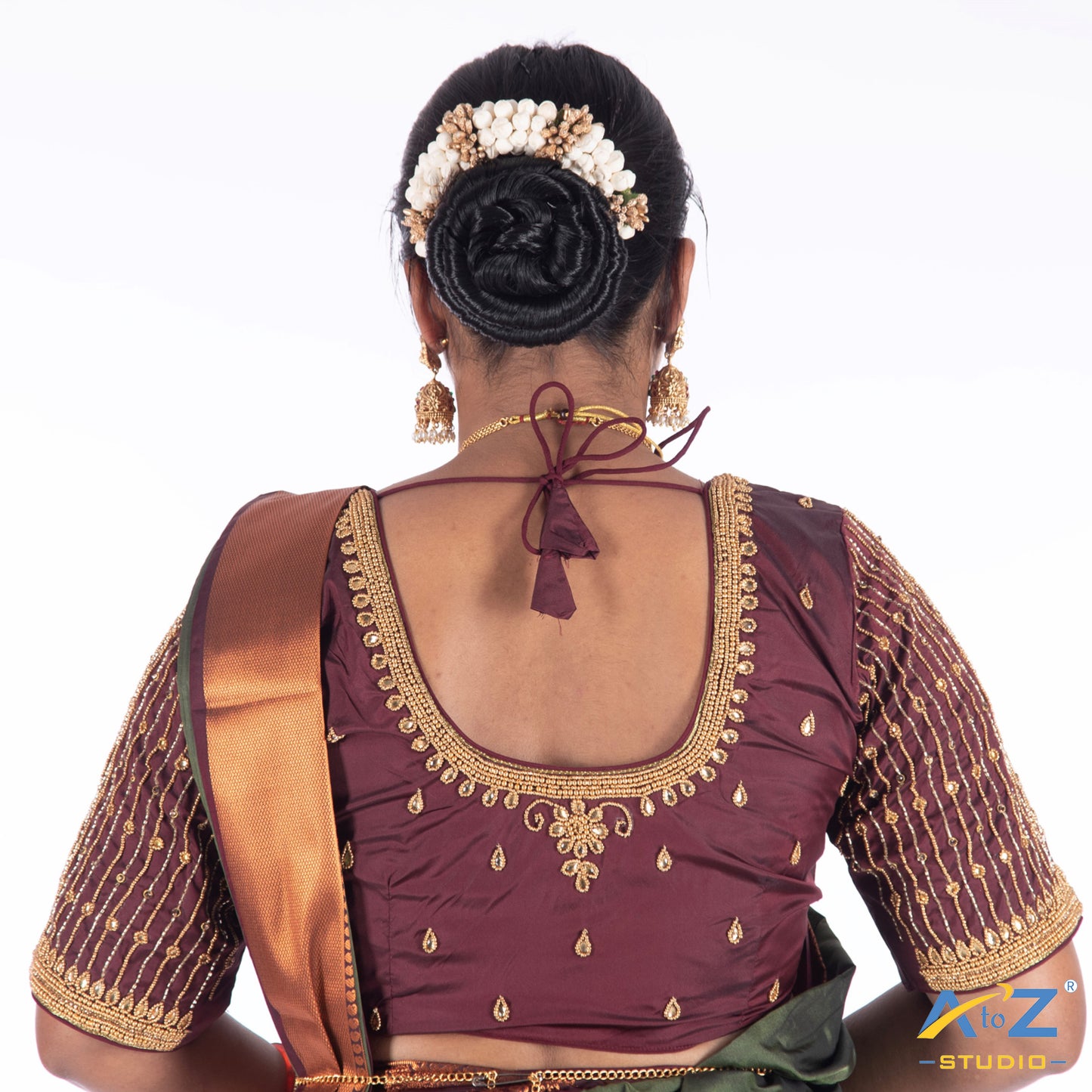 Dark Maroon Silk Cloth Blouse with Chain lines Design