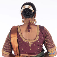 Dark Maroon Silk Cloth Blouse with Chain lines Design