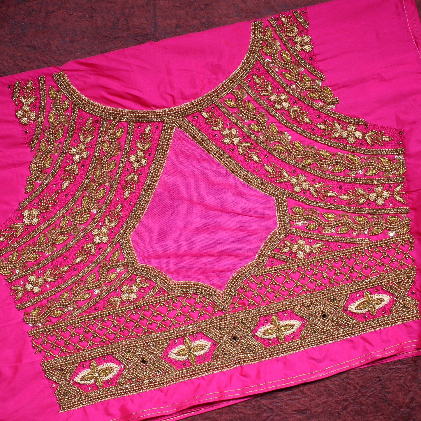 Luxury Rani Pink Wedding Blouse Fabric with Intricate Floral Work