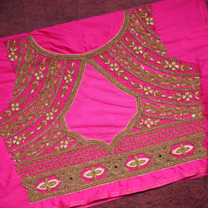 Luxury Rani Pink Wedding Blouse Fabric with Intricate Floral Work