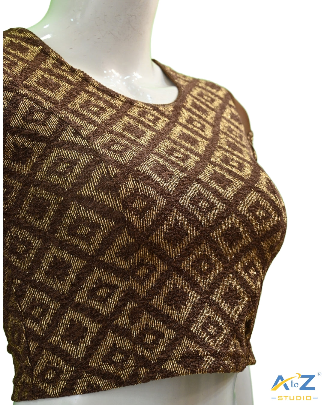 Coffee Zarjet Blouse with Golden Diamond Print