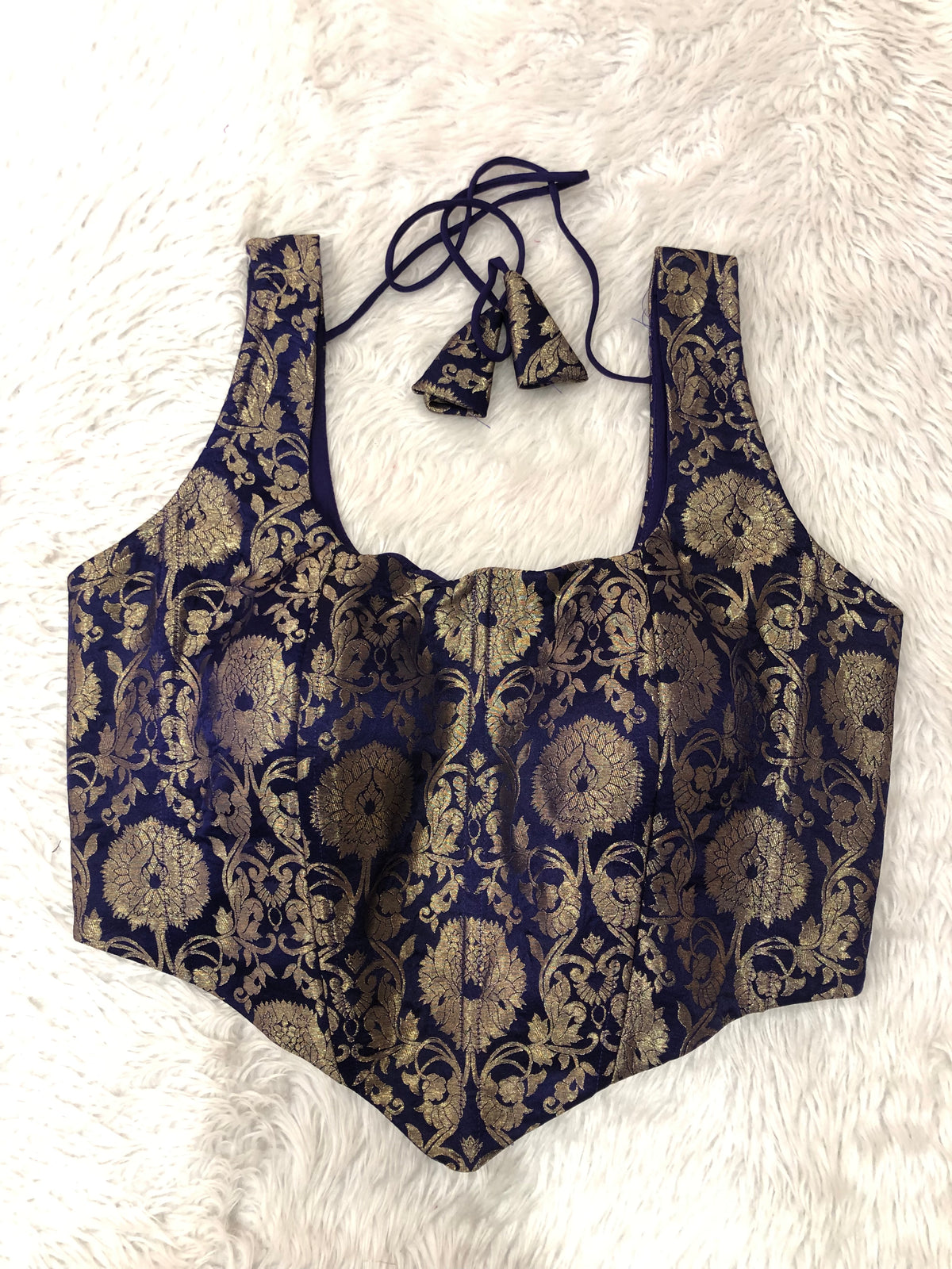 Royal Blue Banarasi Sleeveless Blouse