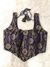 Royal Blue Banarasi Sleeveless Blouse