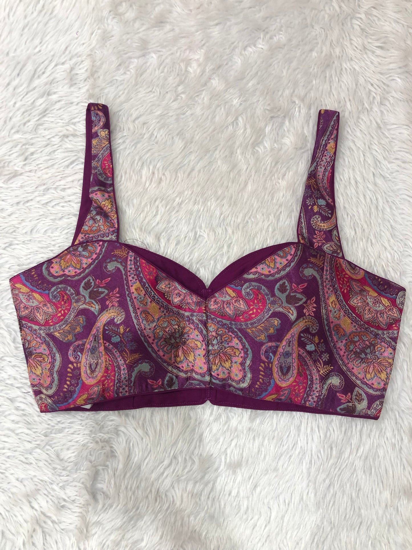 Dark Lavender Floral Paisley Sleeveless Saree Blouse
