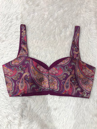 Dark Lavender Floral Paisley Sleeveless Saree Blouse