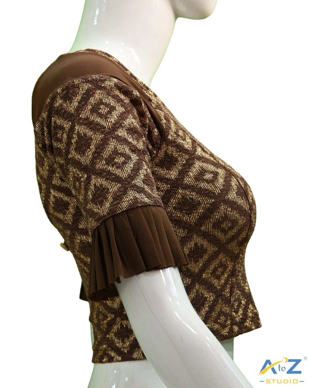 Coffee Zarjet Blouse with Golden Diamond Print