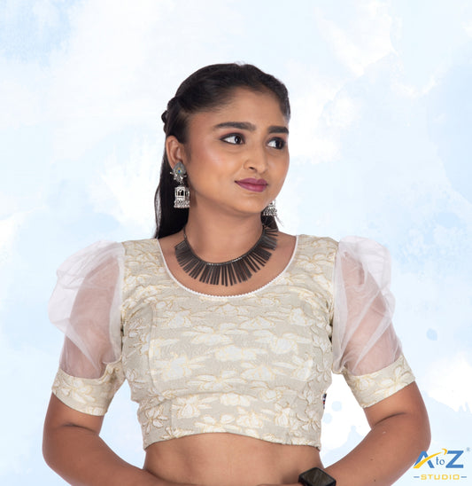 Cream  Cotton Lycra Lotus Print Blouse