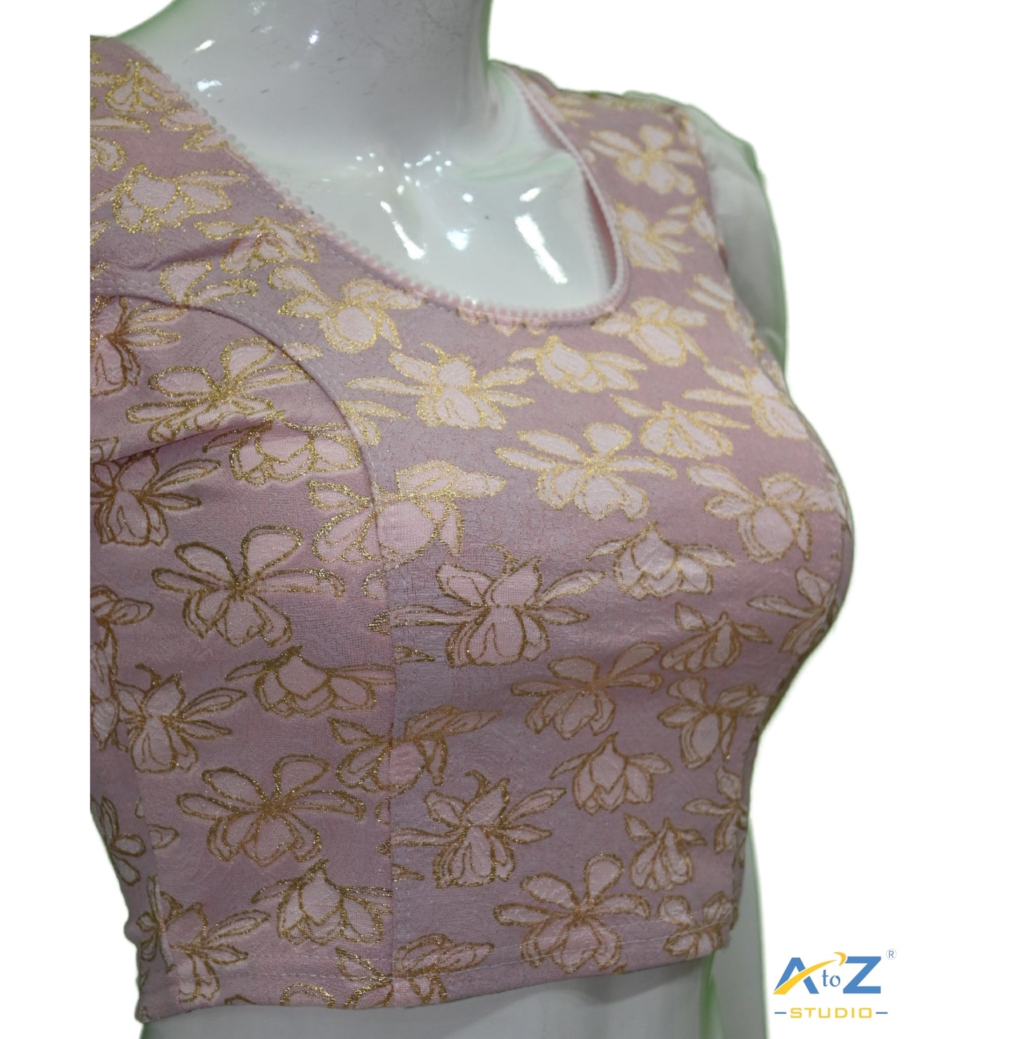 Rose Pink  Cotton Lycra Lotus Print Blouse