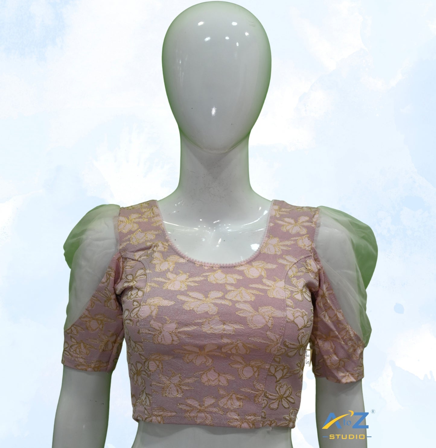 Rose Pink  Cotton Lycra Lotus Print Blouse