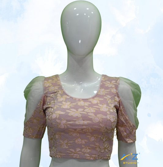 Rose Pink  Cotton Lycra Lotus Print Blouse