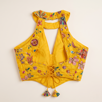 Yellow Multi-Flora Choker Neck Corset Blouse