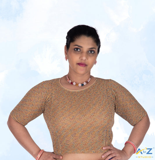 Chiku Metallic Lycra Boat Neck Blouse