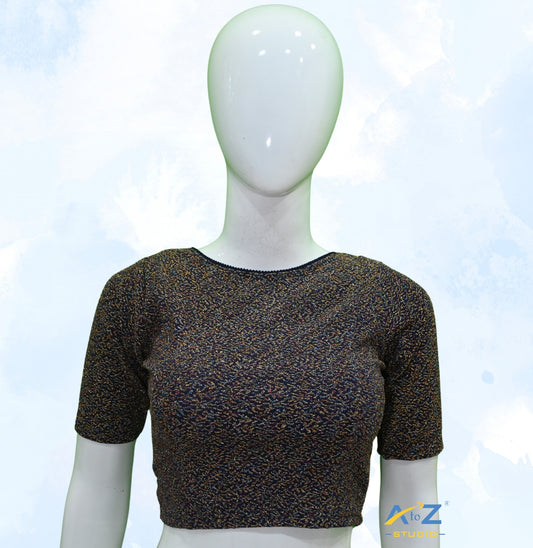 Navy Blue  Metallic Lycra Boat Neck Blouse