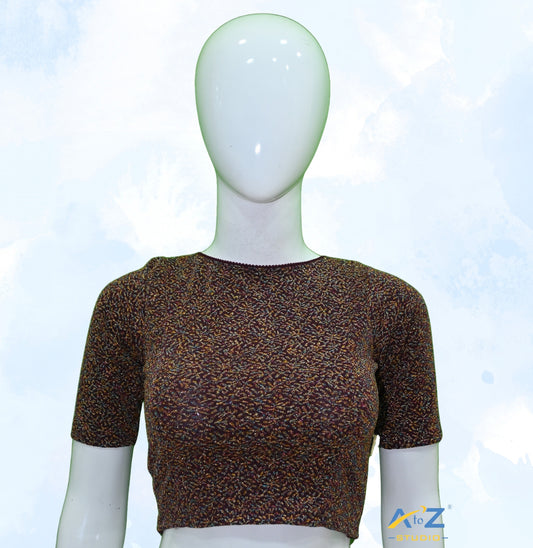 Wine Metallic Lycra Boat Neck Blouse