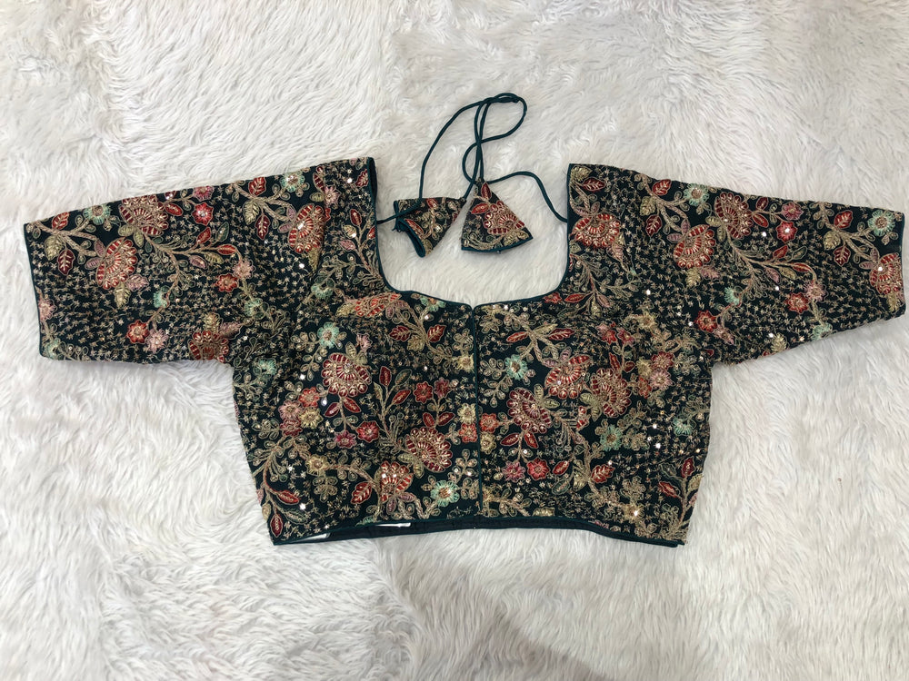 Dark Rama Floral Designer Blouse