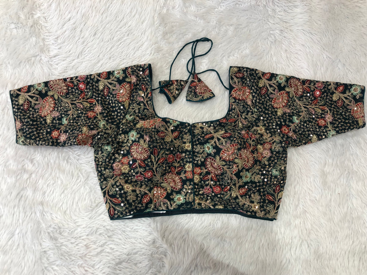 Dark Rama Floral Designer Blouse