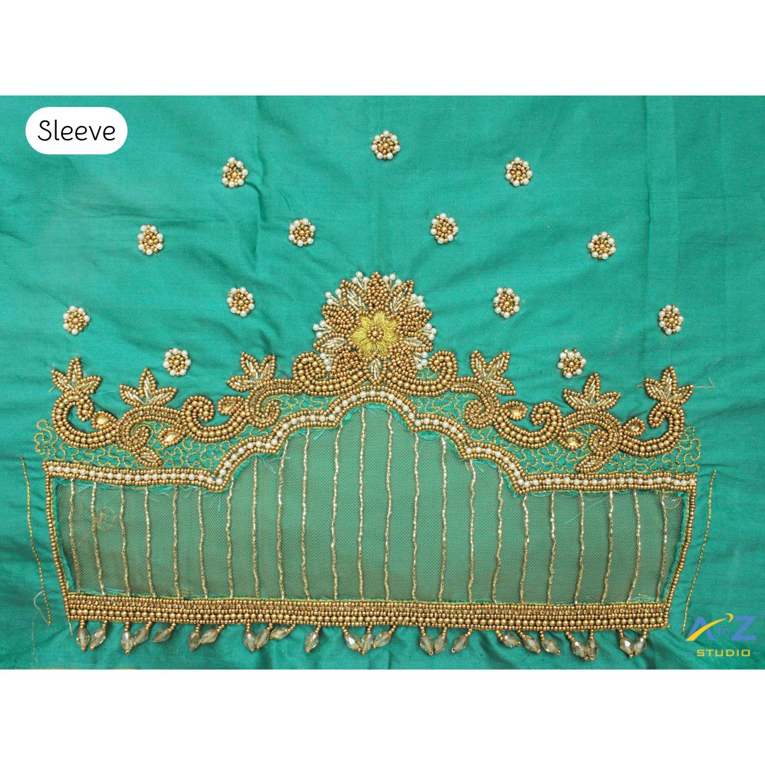 Sea Green Silk Blouse Piece With Aari Work