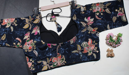 Black Velvet Zardozi Embroidered Festive Blouse