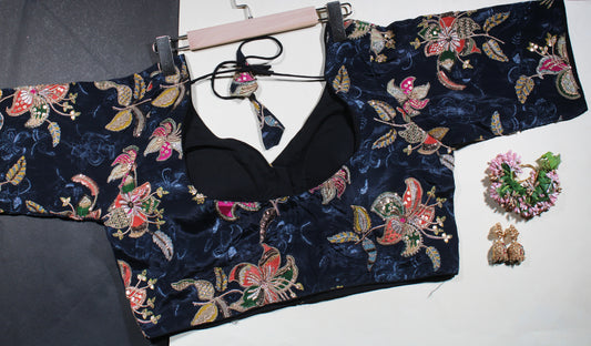 Black Velvet Zardozi Embroidered Festive Blouse