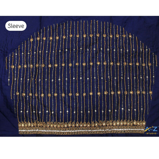 Dark Navy Silk Blouse Piece With Aari Work