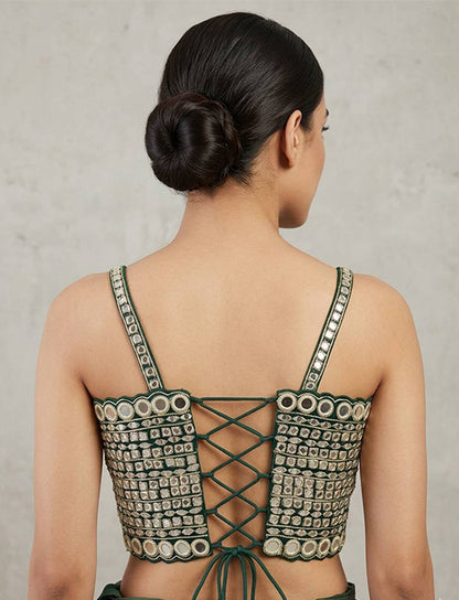 Green Mirror Work Designer Corset Blouse