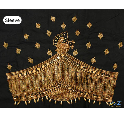 Black Silk Blouse Piece With Aari Work