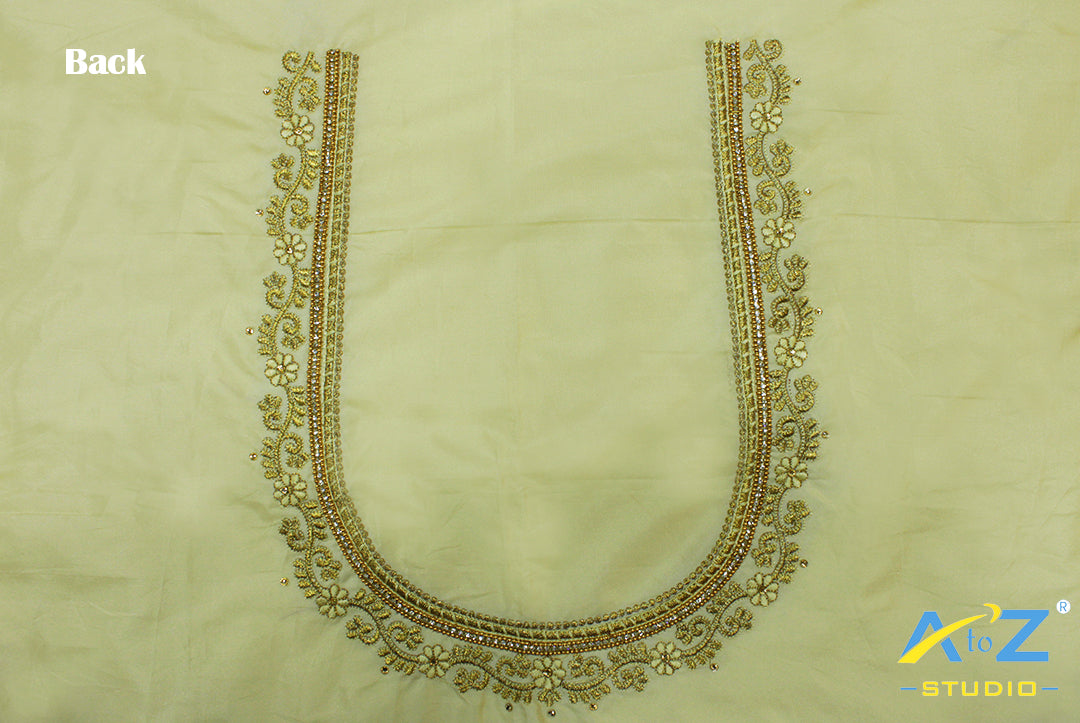 Yellow Cream Silk Blouse Piece With Machine Work