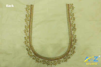 Yellow Cream Silk Blouse Piece With Machine Work