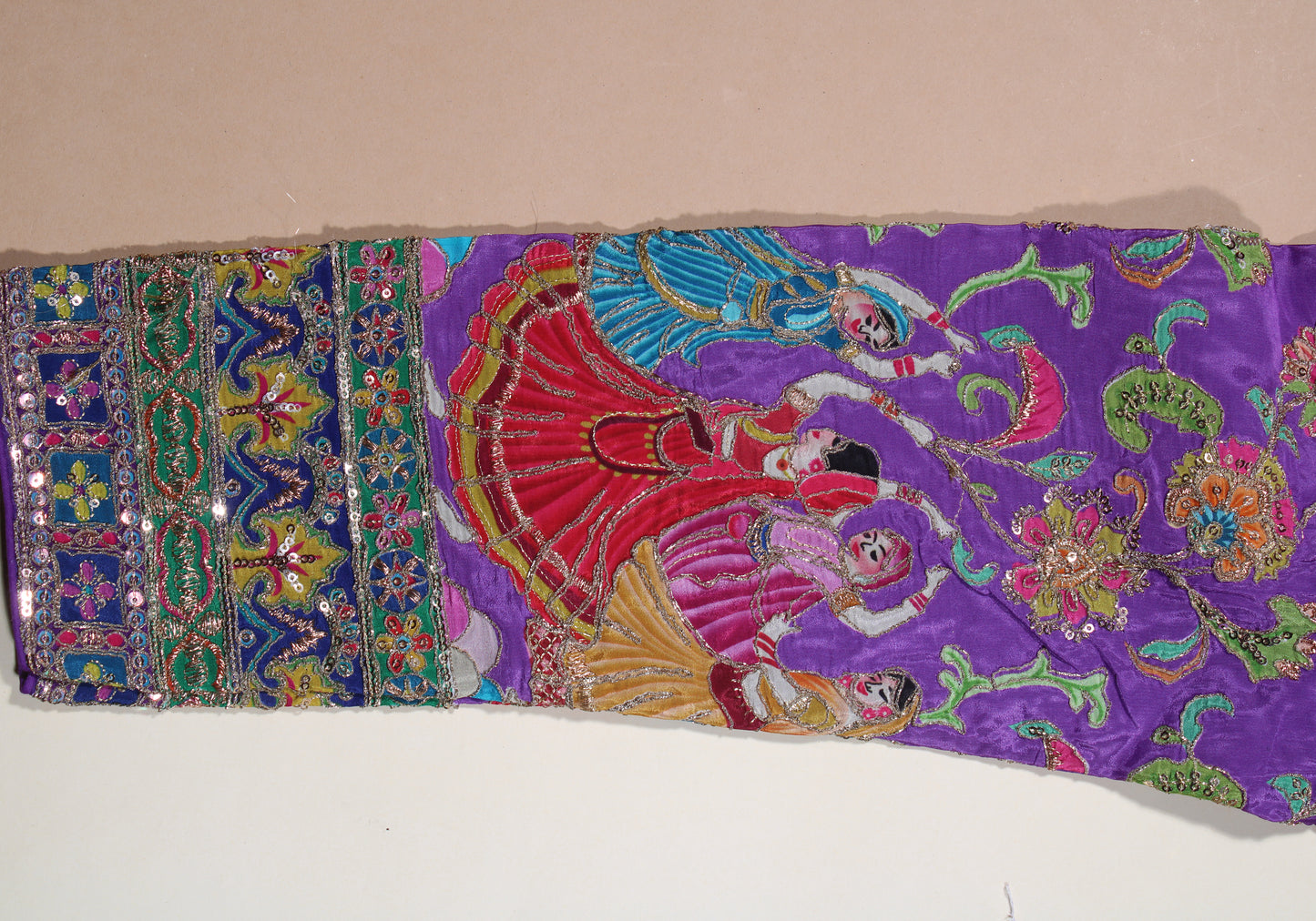 Purple Silk Blouse with Hand-Embroidered Dandiya Dancer Sleeves & Zardosi Work
