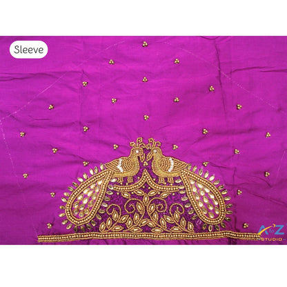 Luxury Purple Silk Blouse Piece With Aari Work