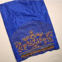 "Hand Embroidered Blue Blouse Fabric with Gold Zardozi and Floral Detailing – Festive & Bridal"