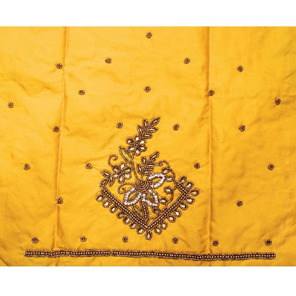 Yellow Silk Blouse Piece With Aari Work