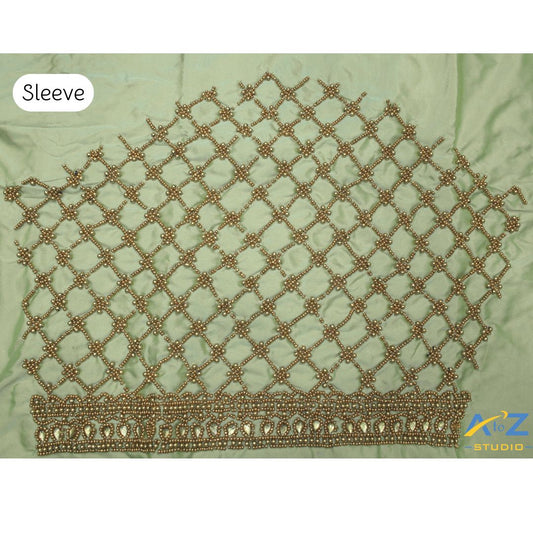 Tea Green Silk Blouse Piece With Aari Work