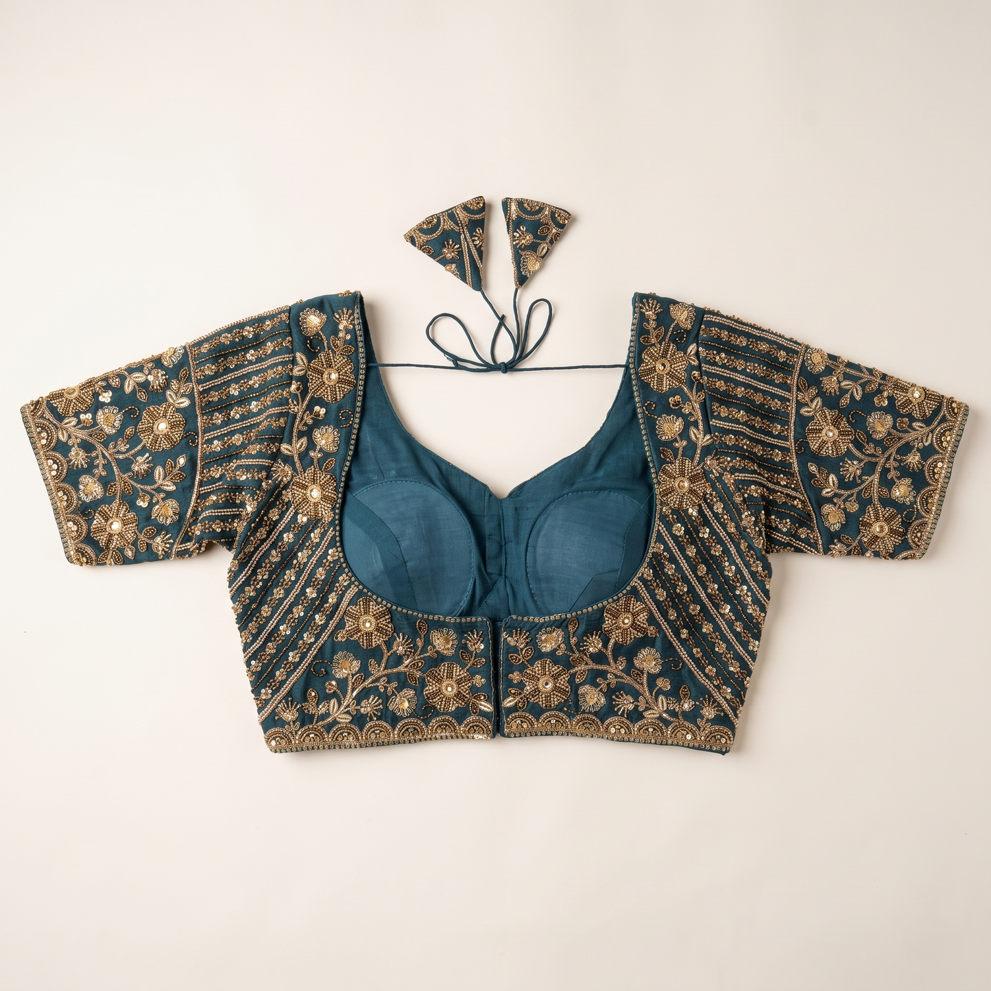 Rama Green Hand-Embroidered Zardozi & Sequin Bridal Blouse