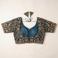 Rama Green Hand-Embroidered Zardozi & Sequin Bridal Blouse