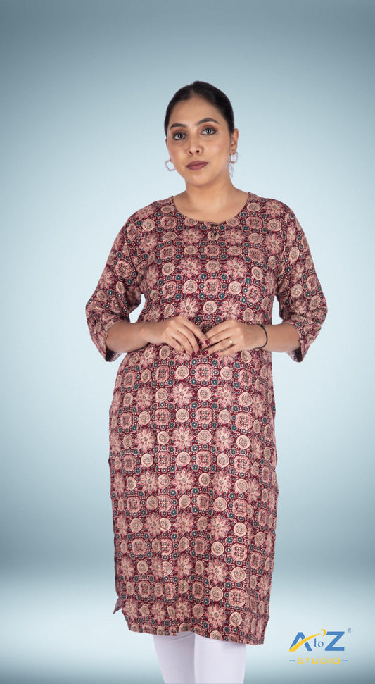 Elegant Maroon Kalamkari Design Kurti