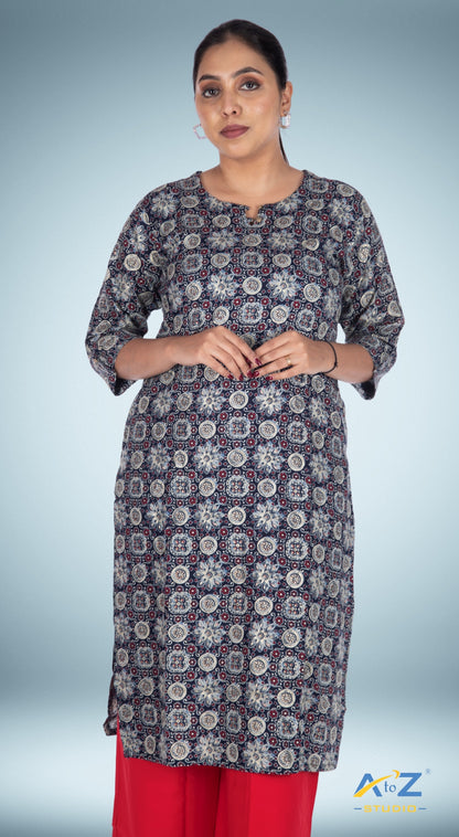 Elegant Navy Blue Kalamkari Design Kurti