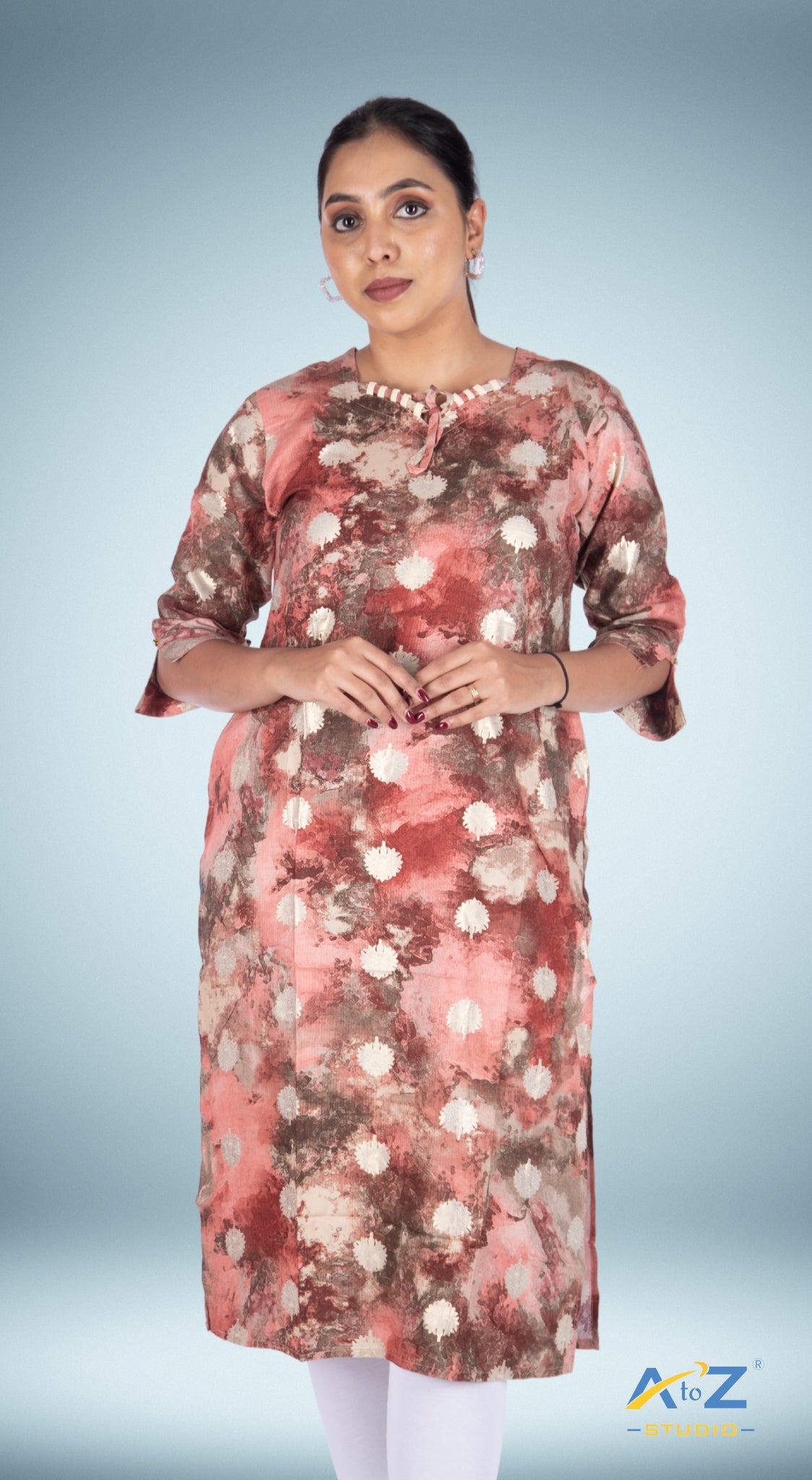 Golden Floral Multi Pink Kurti with Special Knot Neckline