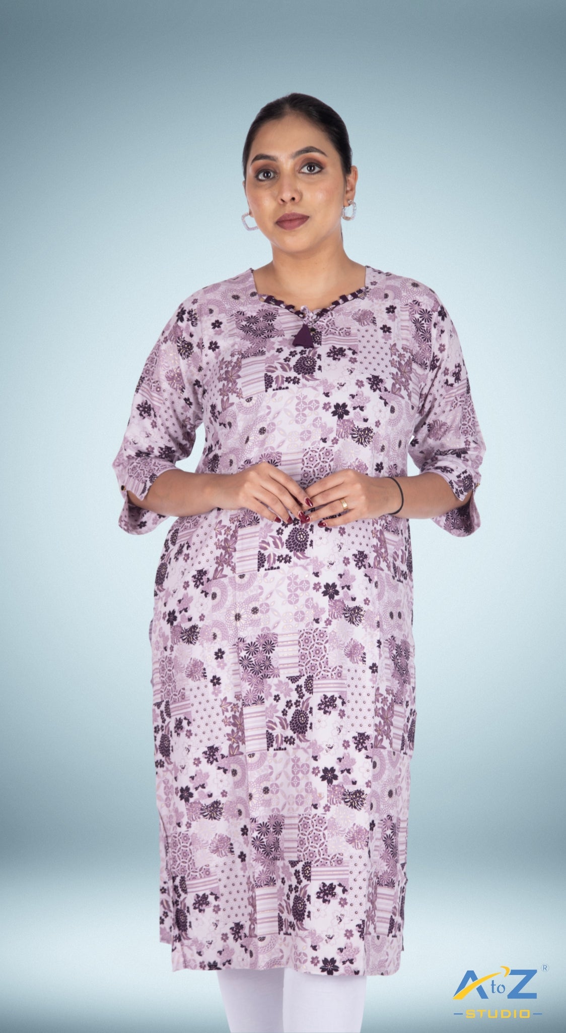 Lavender Kurti with Multi-Flower Designs