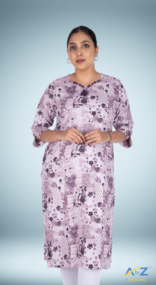 Lavender Kurti with Multi-Flower Designs