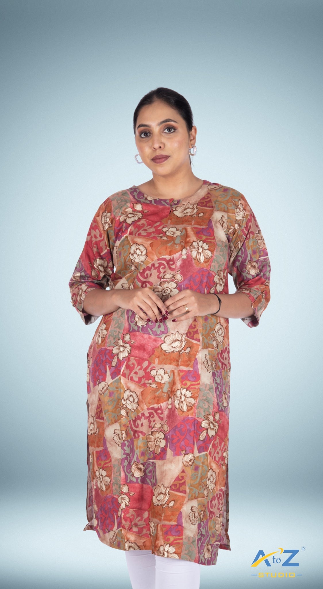 Chic Multicolor Floral Kurti with Sunflower Accents