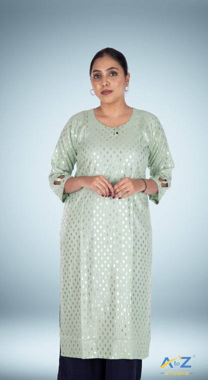 Trendy Pista Color Kurti with Kite Embellishments