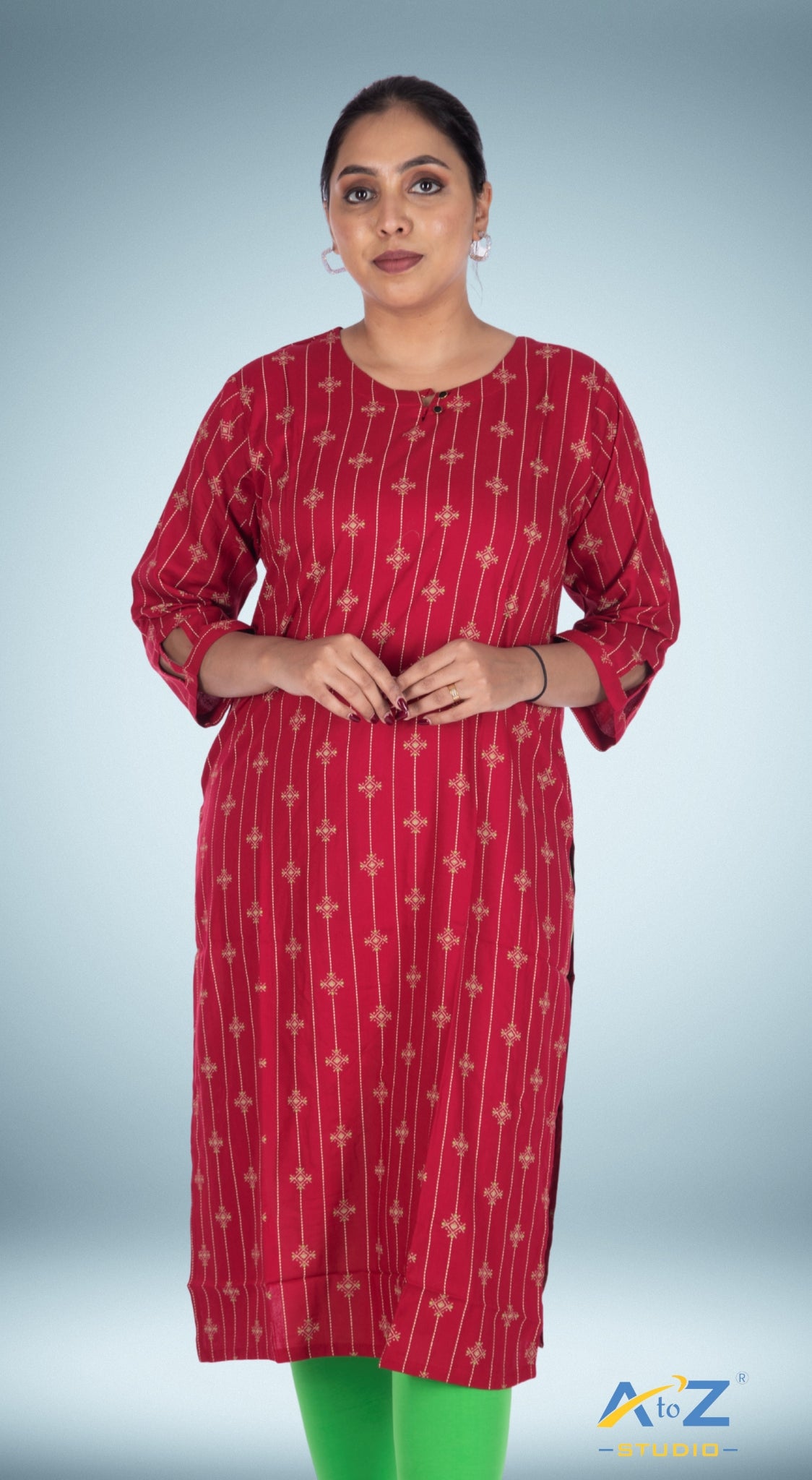 Bold Red Kurti with Geometric Diamond-Line Design