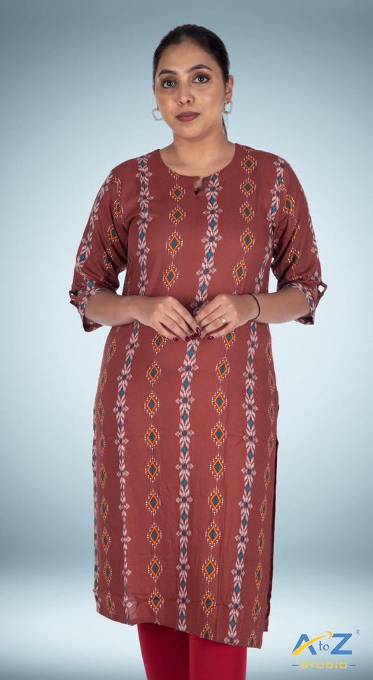 Chic Rust Kurti with Diamond and Star Pattern